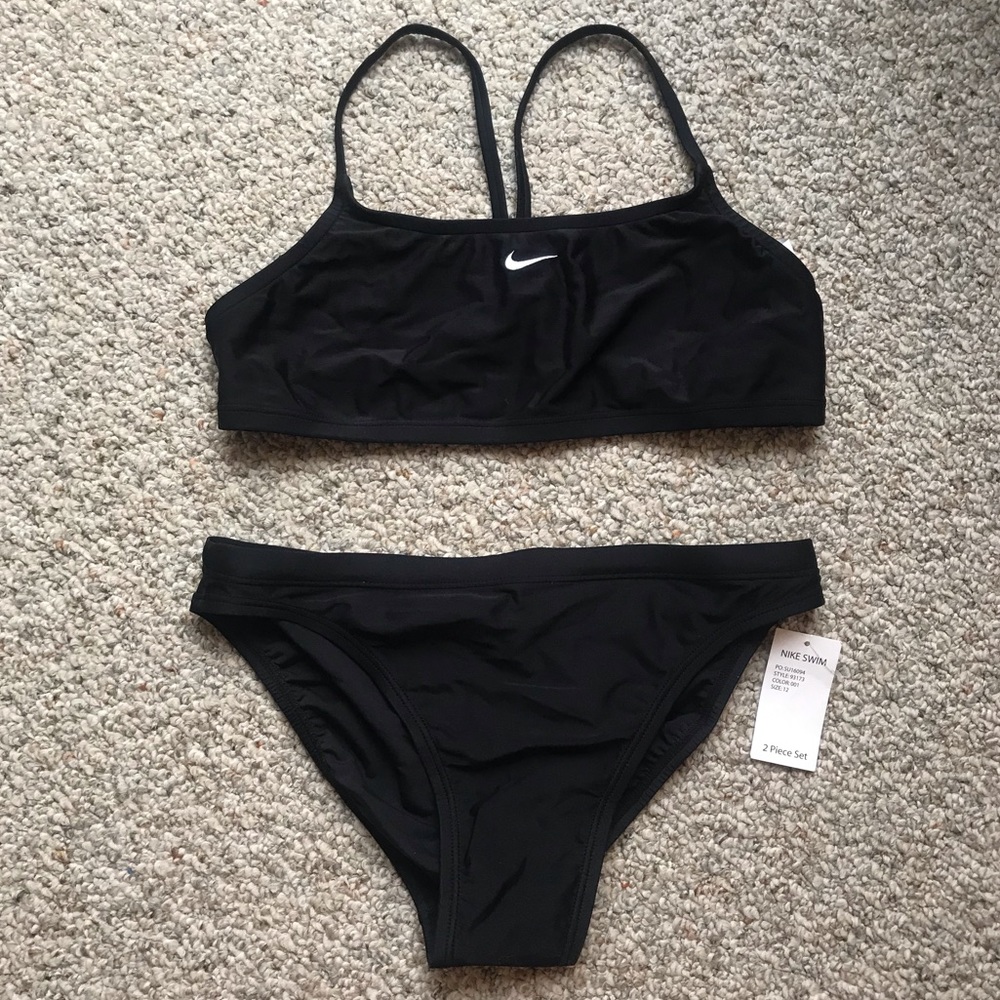 Nike Core Solids Sport 2 piece swimsuit black NWT